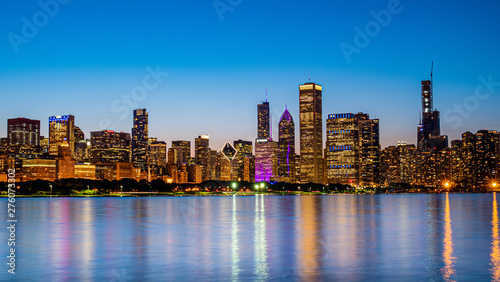 Chicago - amazing view over the skyline in the evening - CHICAGO  ILLINOIS - JUNE 12  2019