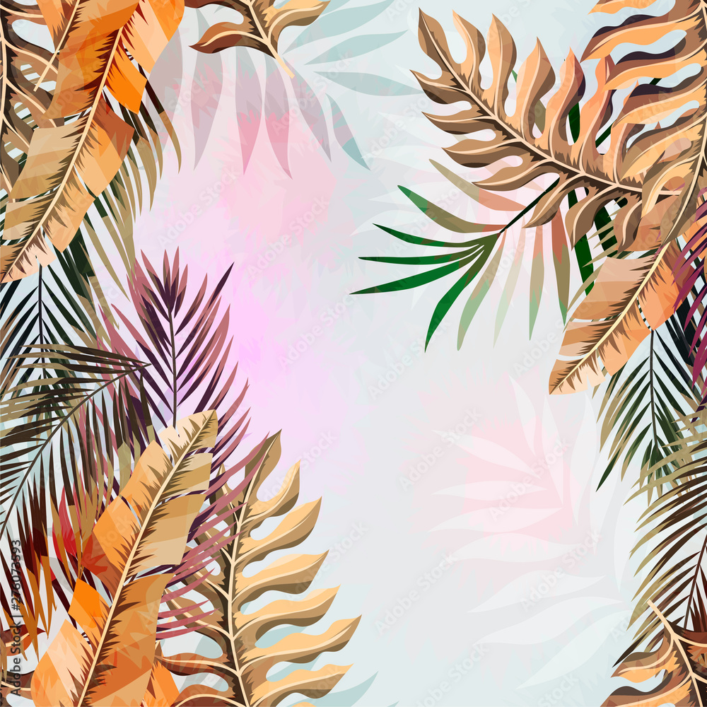 Plakat Abstract tropical plants pattern. Vector illustration.