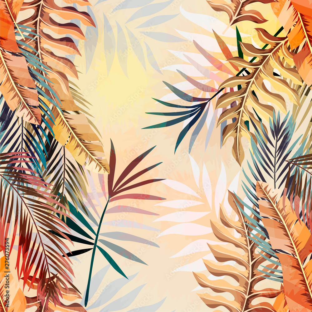 Obraz Abstract tropical plants pattern. Vector illustration.