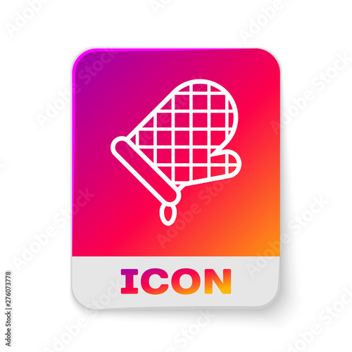 White Oven glove icon isolated on white background. Kitchen potholder sign. Cooking glove. Rectangle color button. Vector Illustration