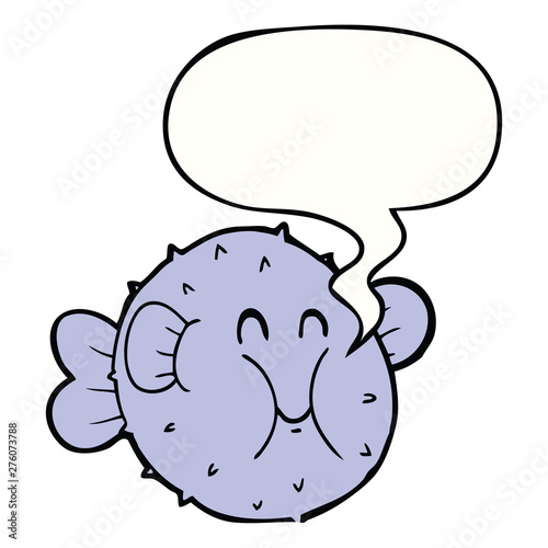 cartoon puffer fish and speech bubble