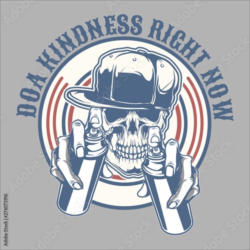 skull spray do a kindness right now.skull struggling. .vector hand drawing,Shirt designs, biker, disk jockey, gentleman, barber and many others.isolated and easy to edit. Vector Illustration - Vector
