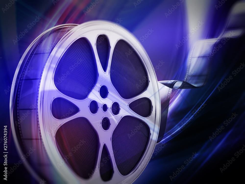 Film reel background with copy space. 3D illustration