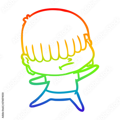 rainbow gradient line drawing cartoon boy with untidy hair