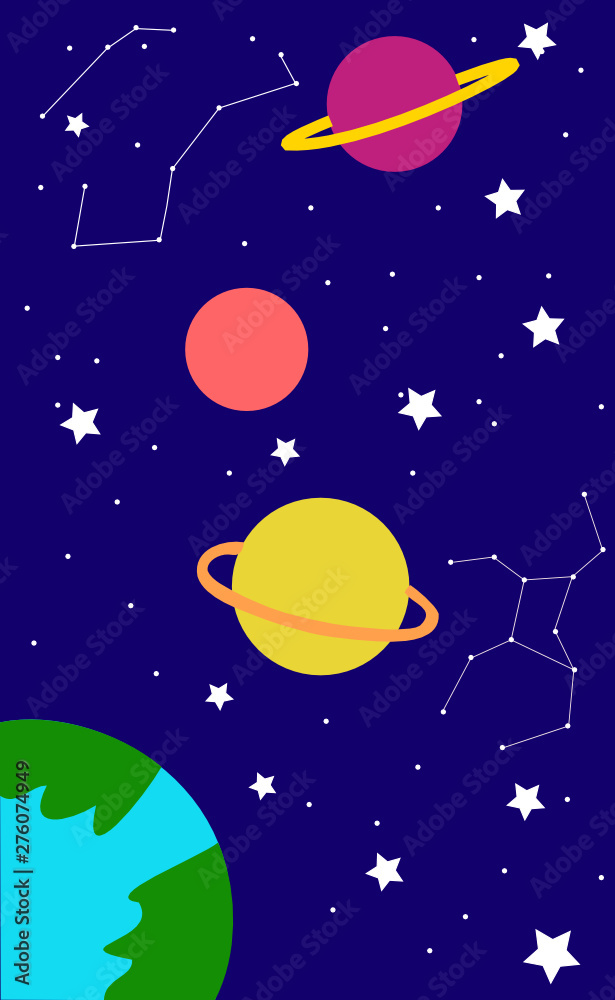 Naklejka premium moon and stars in night sky universe solar system galaxy