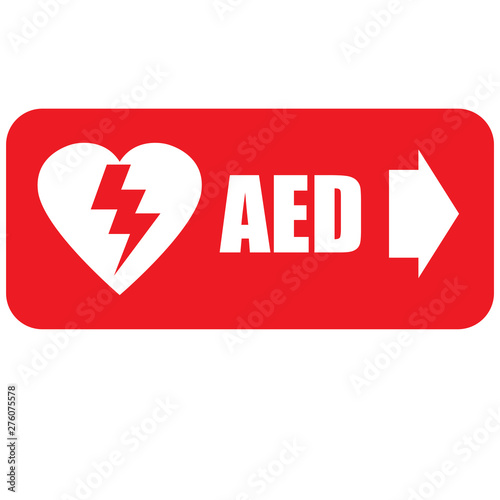 AED,automated external defibrillator / aed sign with heart and electricity symbol flat vector icon