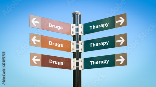 Street Sign to Therapy versus Drugs © Thomas Reimer