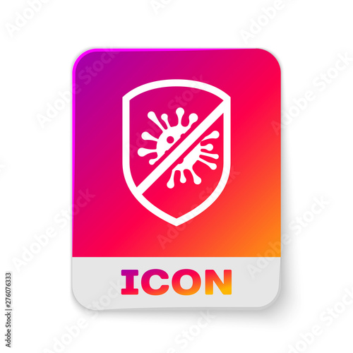 White Stop virus, bacteria, germs and microbe icon isolated on white background. Antibacterial and antiviral defence, protection infection. Rectangle color button. Vector Illustration