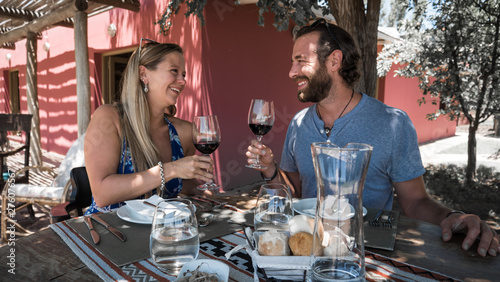 Couple drinking wine at wine tasting in Mendoza