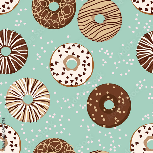 Vector donuts seamless pattern. Can be used for wrapping paper, greeting cards, stationery, fabric