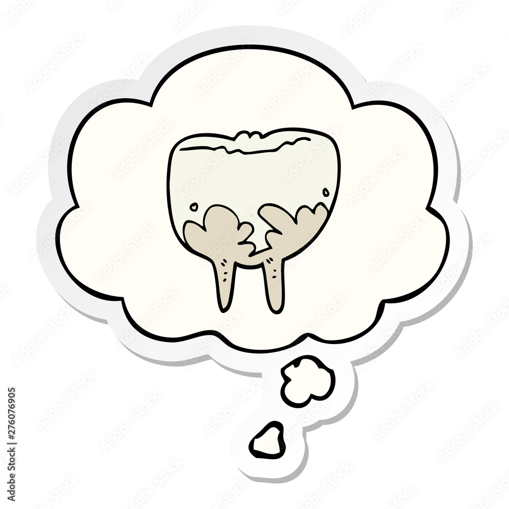 cartoon tooth and thought bubble as a printed sticker cartoon tooth and thought bubble as a printed sticker