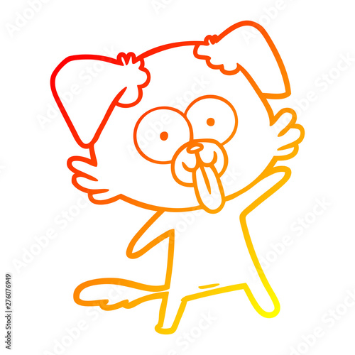 warm gradient line drawing cartoon dog with tongue sticking out