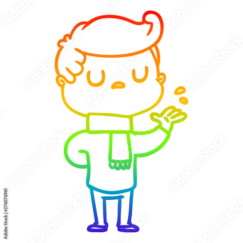 rainbow gradient line drawing cartoon aloof man