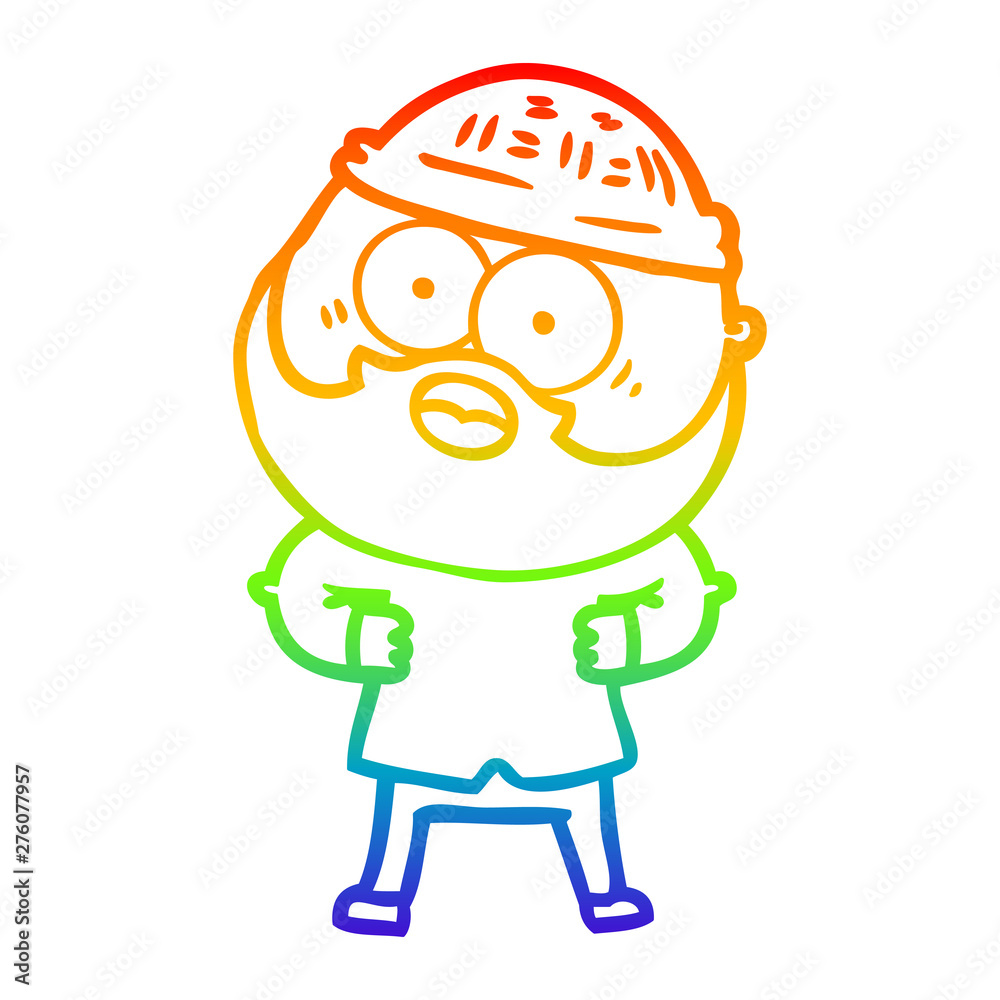 rainbow gradient line drawing cartoon bearded man
