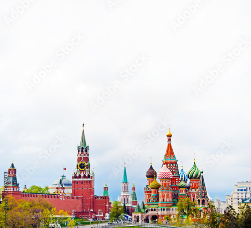 Moscow, Russia - may 2, 2019. Beautiful view of the Kremlin, St. Basil's Cathedral and Red Square. City center. Copy space.
