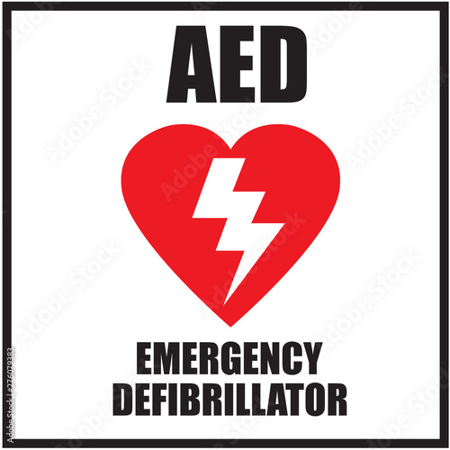 AED,automated external defibrillator / aed sign with heart and electricity symbol flat vector icon