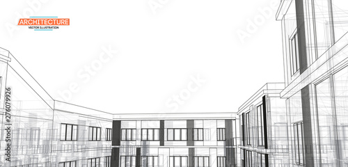 Architecture, great design for any purposes. 3d illustration architecture urban city modern building perspective abstract background. Urban building vector illustration.