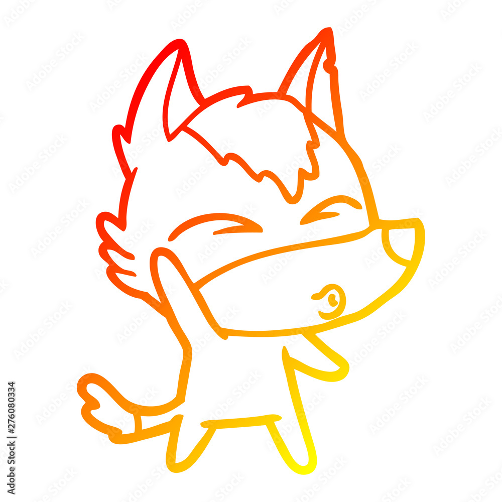 warm gradient line drawing cartoon waving wolf whistling warm gradient line drawing cartoon waving wolf whistling