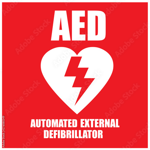 AED,automated external defibrillator / aed sign with heart and electricity symbol flat vector icon