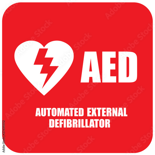 AED,automated external defibrillator / aed sign with heart and electricity symbol flat vector icon