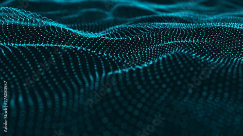 Abstract wave of many points. Futuristic background illustration. Dust particles. 3d rendering