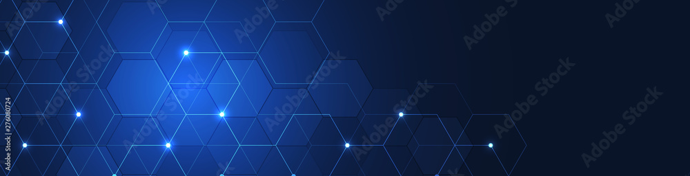 Website header or banner design with hexagons pattern. Geometric