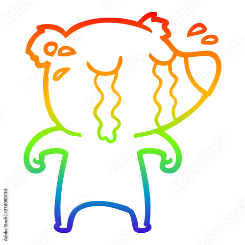 rainbow gradient line drawing cartoon crying bear