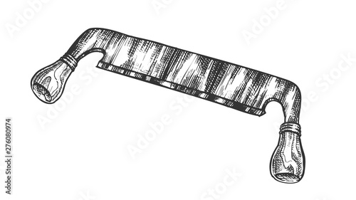 Shaving Knife Carving Tool For Wooden Board Vector. Old Woodworking Hand Instrument Drawknife. Carver Handcraft Equipment. Carpentry Hardware Designed In Vintage Style Cartoon Illustration