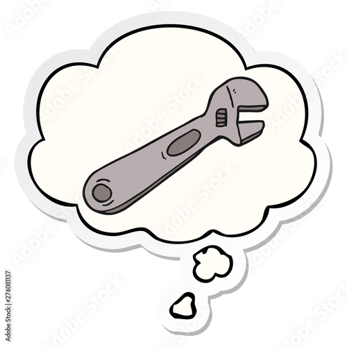 cartoon spanner and thought bubble as a printed sticker