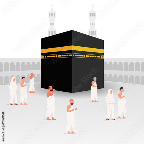 People Around Kaaba, Part of Hajj Islamic Pilgrimage Illustration