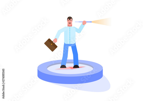 Businessman looking for opportunities. Compass - searching for investment opportunity - Vector . Effective management. Vector illustration. - Vector