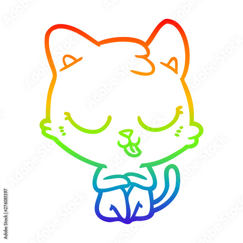 rainbow gradient line drawing cartoon cat