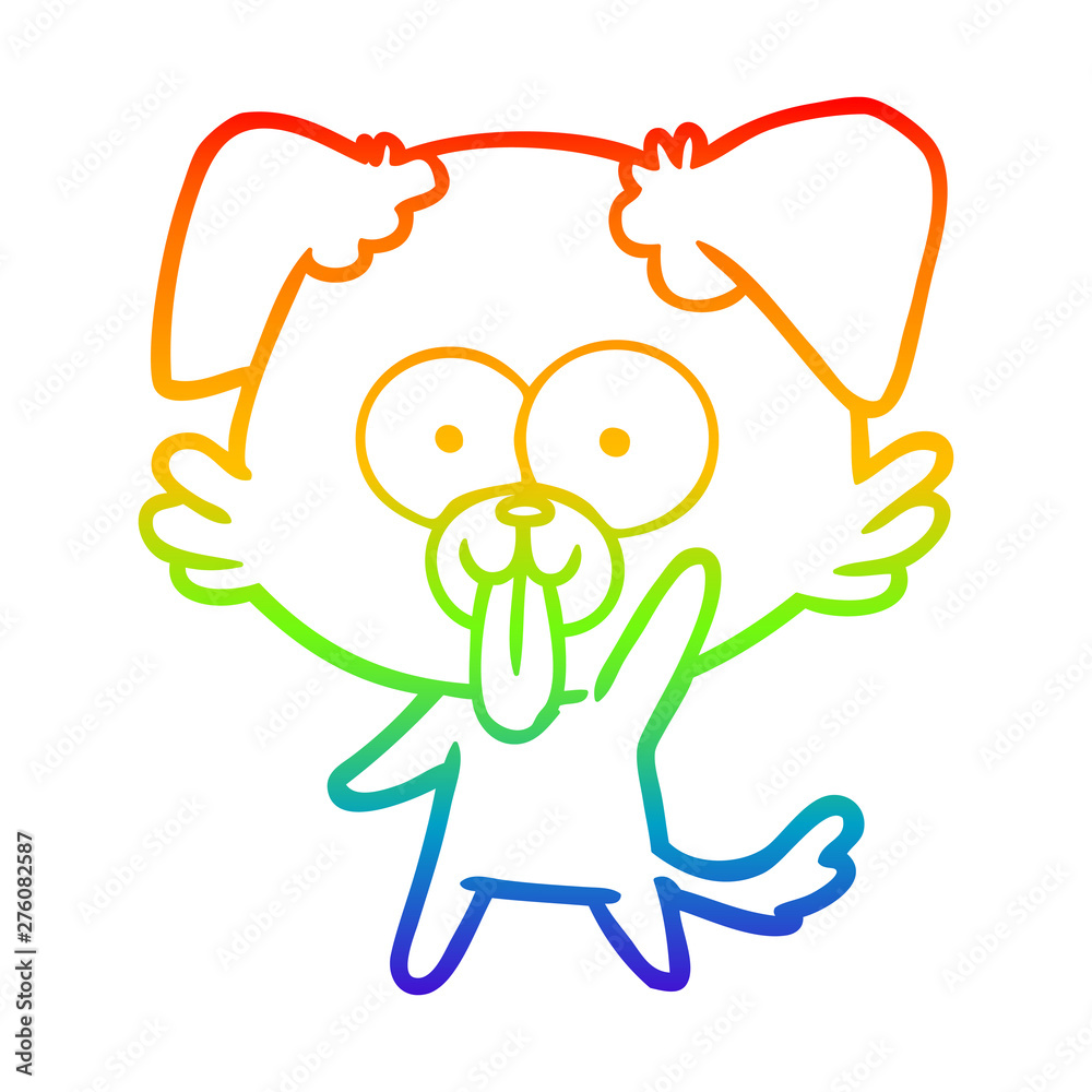 Obraz premium rainbow gradient line drawing cartoon dog with tongue sticking out