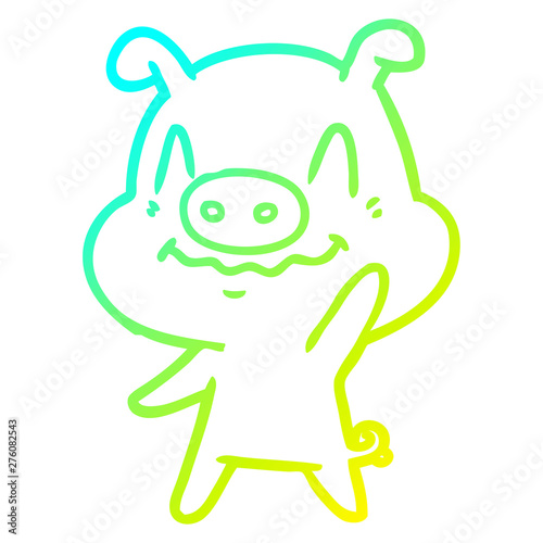 cold gradient line drawing nervous cartoon pig waving