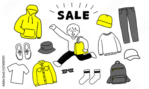 セール・バーゲンで服を買う男性（シンプル）