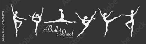 Fotografie Ballerina Silhouettes Set. Dancing Girls. Classic Dance.