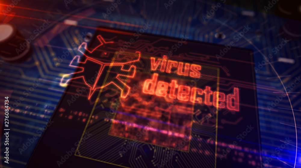 CPU on board with virus detected hologram CPU on board with virus detected hologram