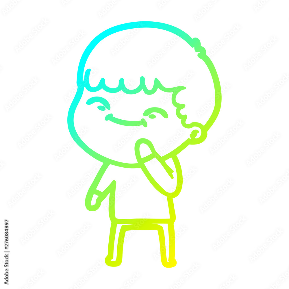 cold gradient line drawing cartoon happy boy