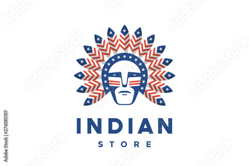 Icon of American man with Indian chief feathers on the head