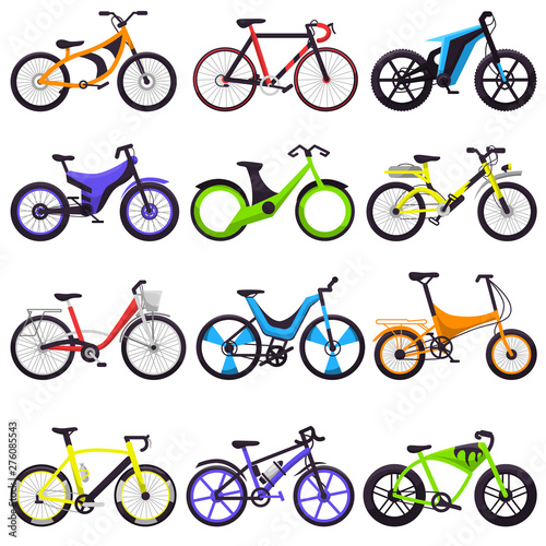 Bicycle vector bikers cycle biking transport with wheels and pedals illustration bicycling set of bicyclist cycling sport transportation isolated on white background