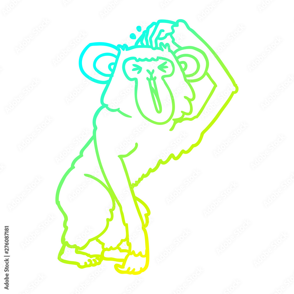 cold gradient line drawing cartoon chimp scratching head
