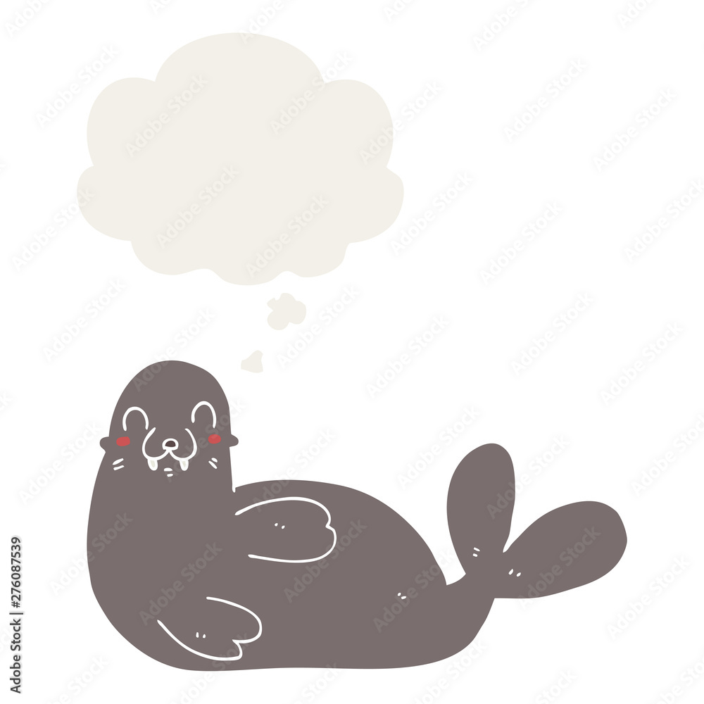 cartoon seal and thought bubble in retro style