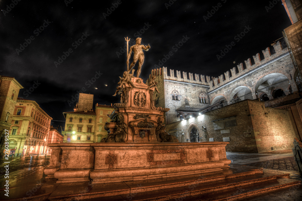 Fountain of Neptune in Bologna main square in Italy