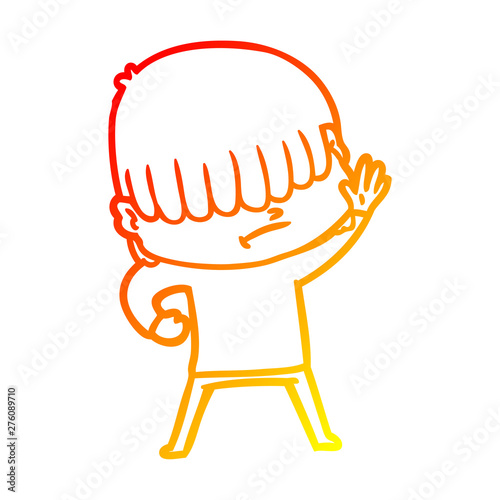 warm gradient line drawing cartoon boy with untidy hair
