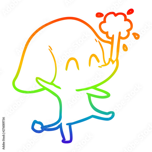 rainbow gradient line drawing cute cartoon elephant spouting water