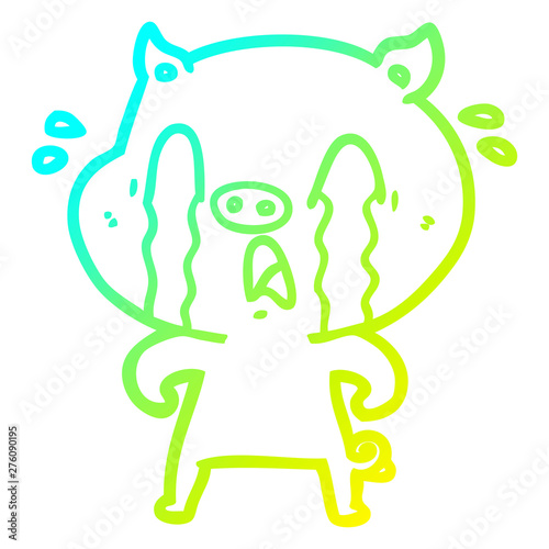 cold gradient line drawing crying pig cartoon