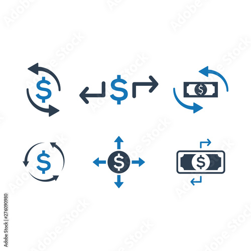 Money transaction icon set Blue version