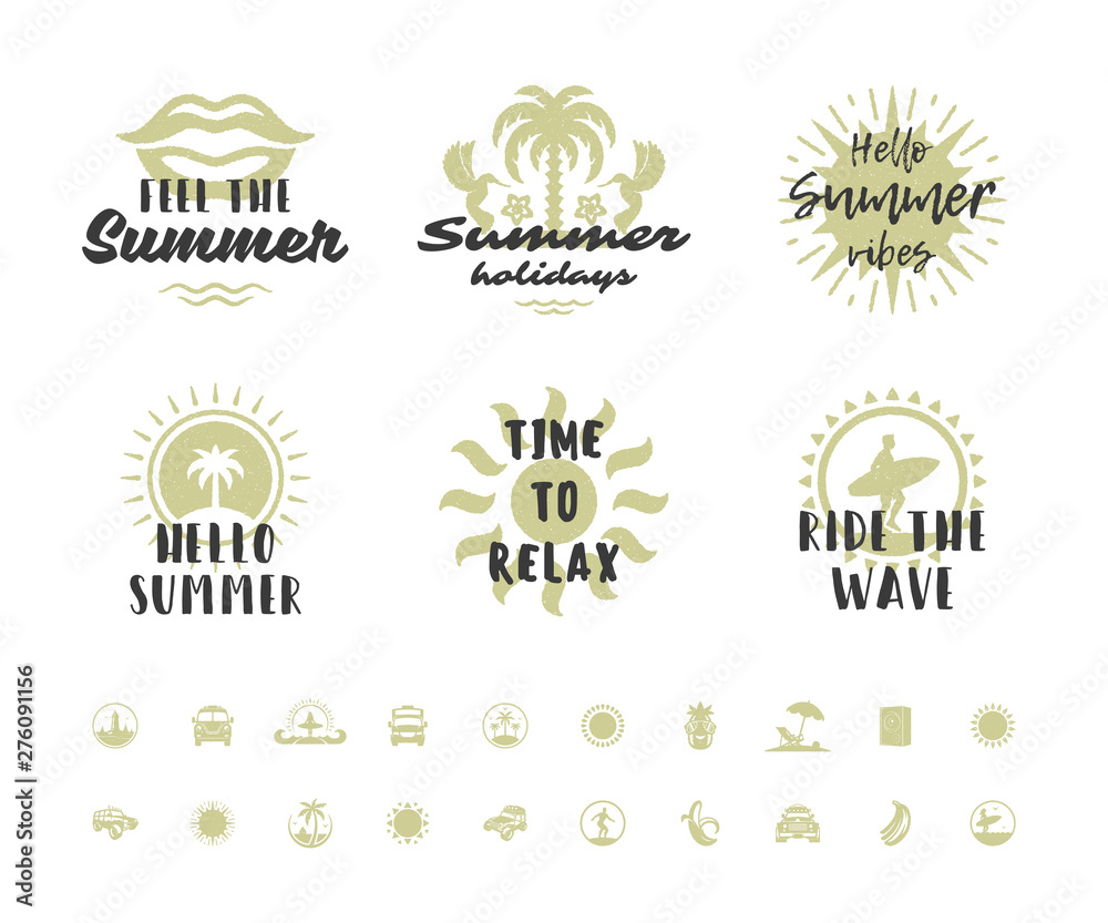 Summer holidays typography inspirational quotes design for posters or apparels set Summer holidays typography inspirational quotes design for posters or apparels set