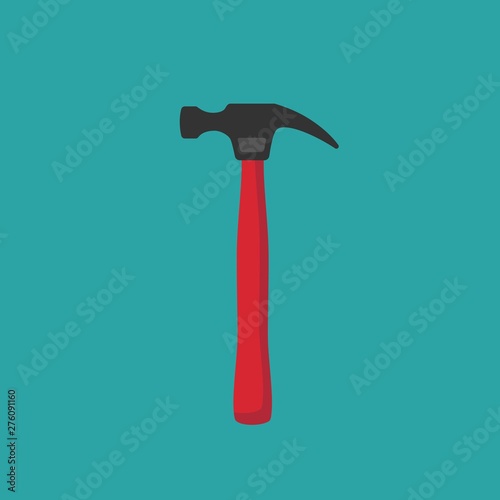 Red carpenter hammer. Handyman, locksmith, joiner claw hammer tool for repair and maintenance.