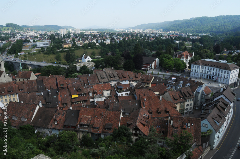 Baden City: The view from the historic Chateau on top of the city to the old town in canton Aargau